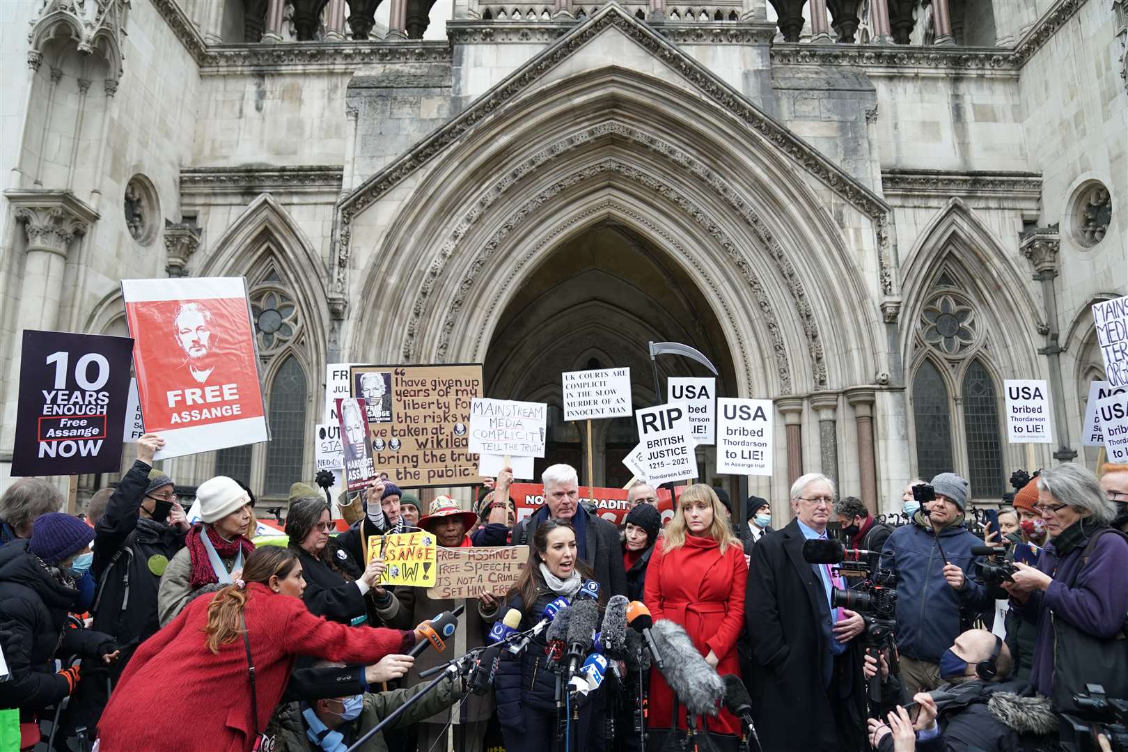 Stella Assange, the wife of Julian Assange, speaks to the media outside the Royal Courts of Justice in London, after a previous hearing (Kirsty O’Connor/PA)