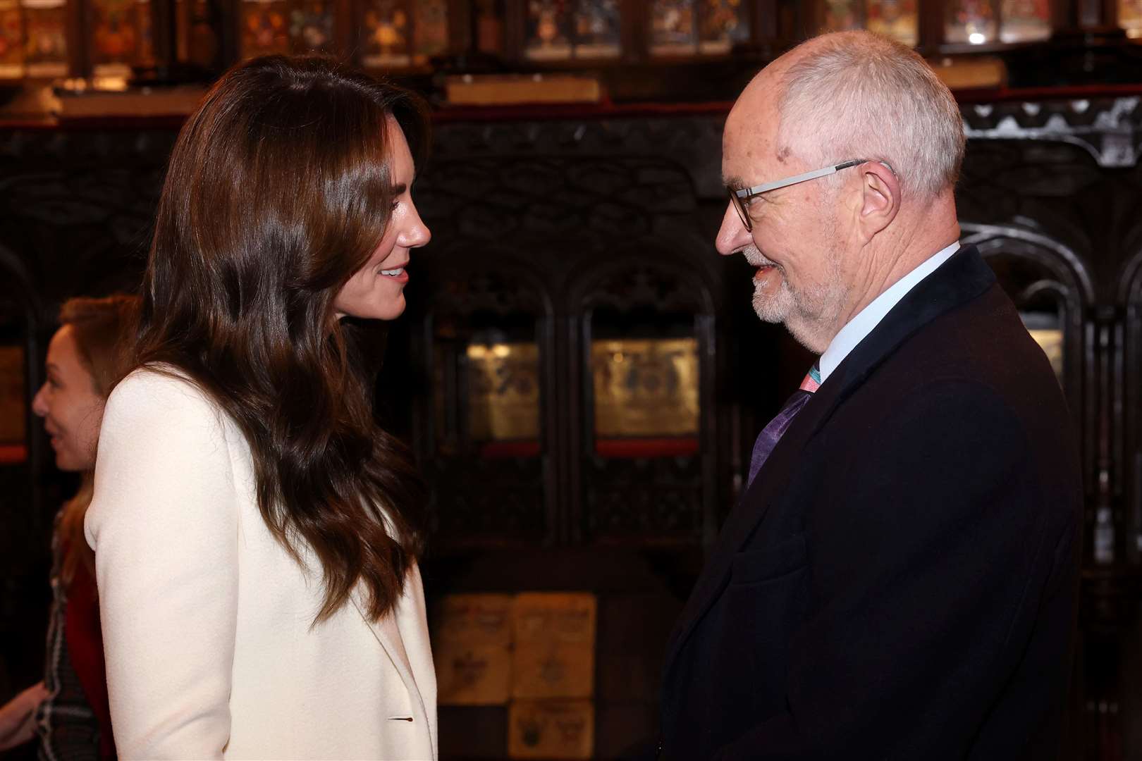 Kate chatting to actor Jim Broadbent, who took part in last year’s carol service (Chris Jackson/PA)