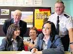 From left to right - Students with Kent Police Authority member Bill Hayton, PC Jackie Whitehead and PC Mel Geeves.