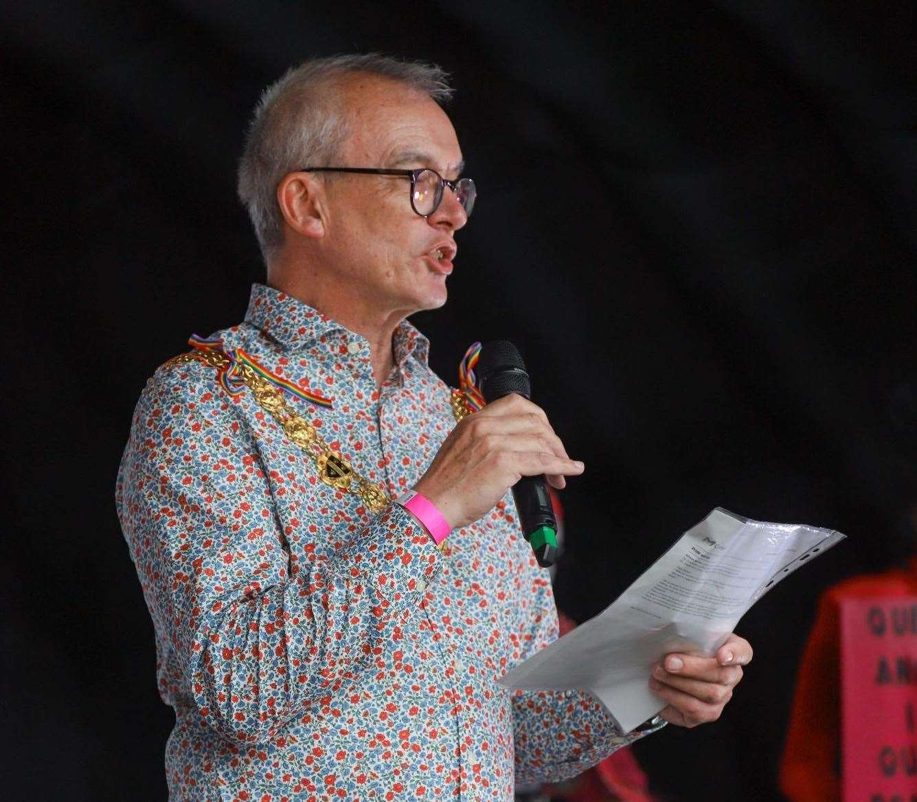 Mayor of Dover Cllr Ed Biggs speaking at the Dover Pride March 2024. Picture: John Doughty Photography