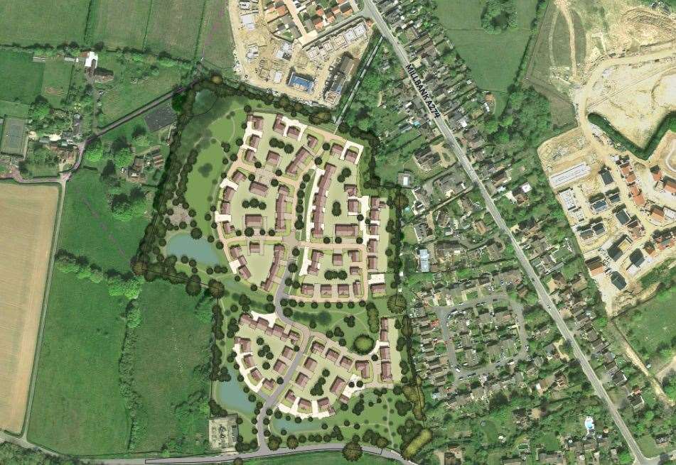 Where the 120 homes, planned for Moat Road in Headcorn, would go. Picture: The Environmental Dimension Partnership Ltd and Catesby Estates