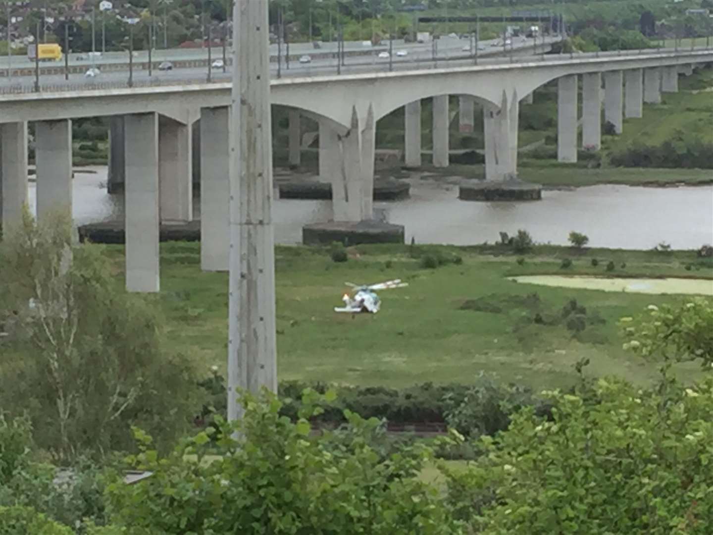 The air ambulance landed near the Medway Bridge