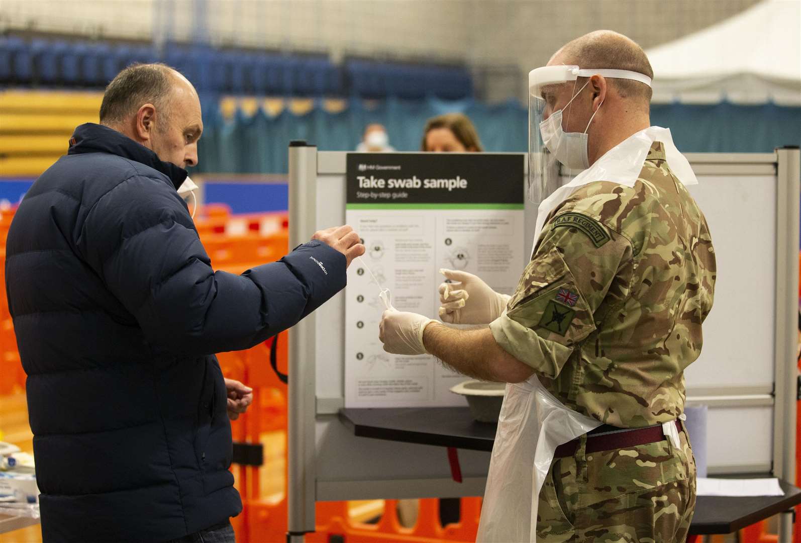 Royal Air Force personnel carrying out coronavirus testing in Merthyr Tydfil ( SAC Connor Tierney/Ministry of Defence/Crown Copyright/PA)