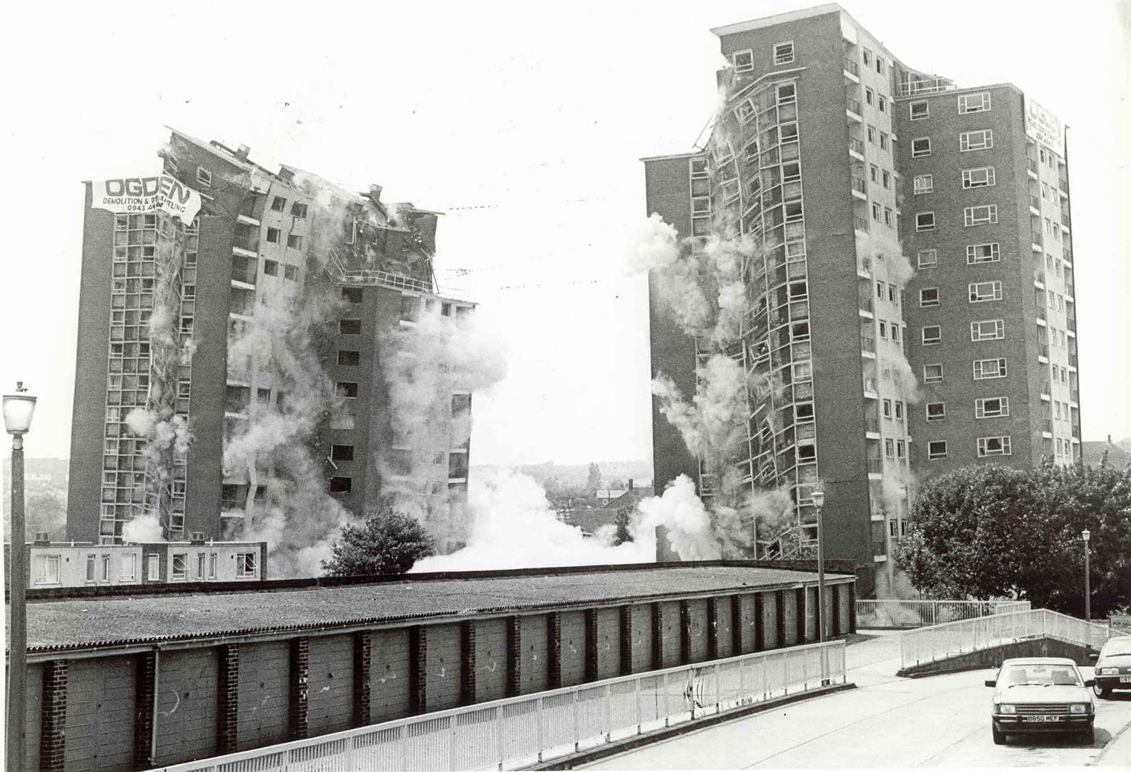 For 20 years Rosemary Court and Laurel Court dominated the skyline around Tamar Drive, Strood. At 16 storeys high, the two tower blocks once provided homes for about 180 families. The honour of pushing the button to start the demolition in June 1986 went to five-year-old Jamie Wild and Michaila Hitchcock