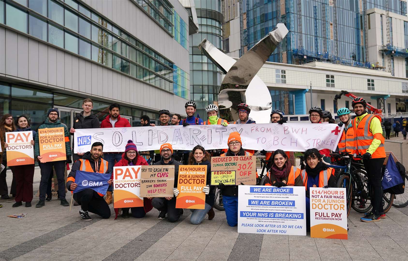 Striking NHS junior doctors outside Queen Elizabeth hospital in Birmingham (Jacob King/PA)