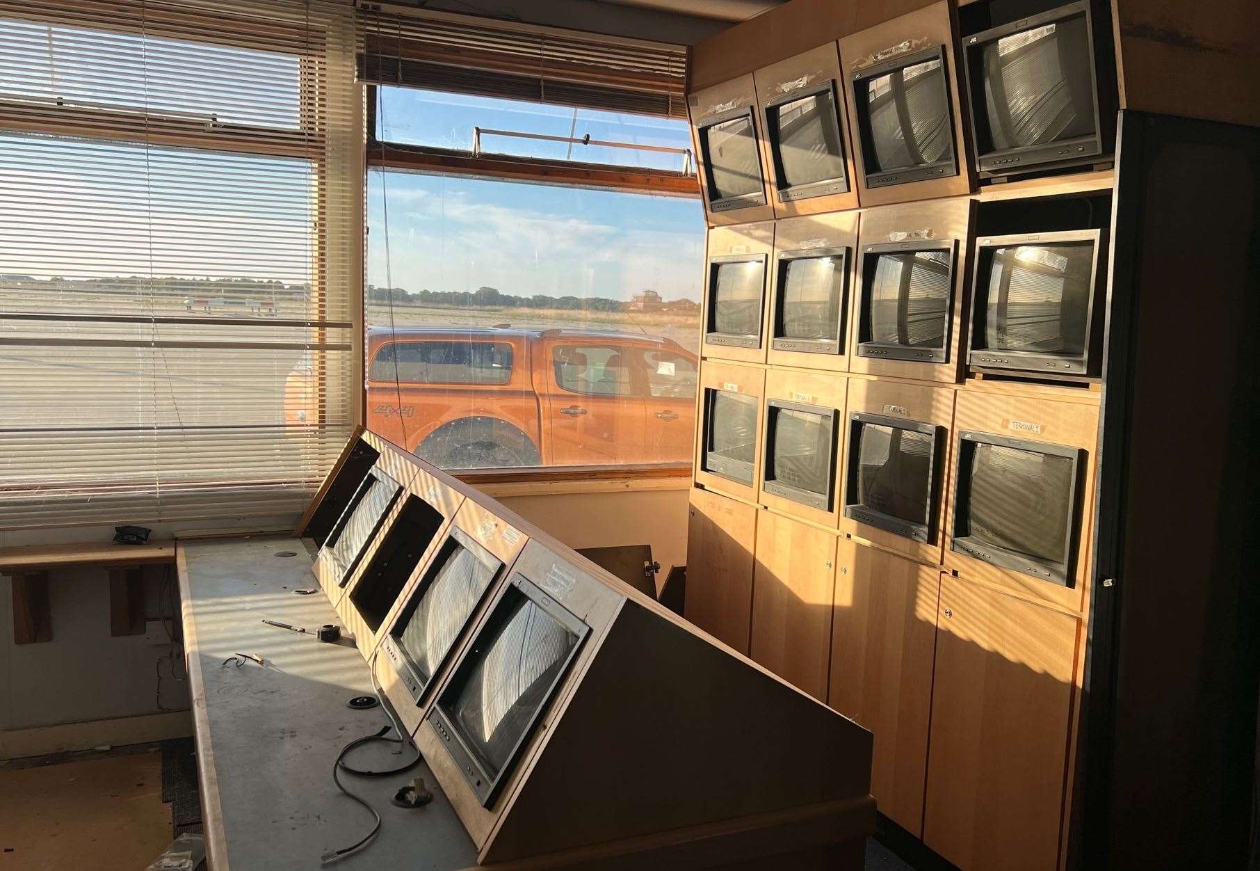 The security room in the passenger terminal with its bank of TV monitors