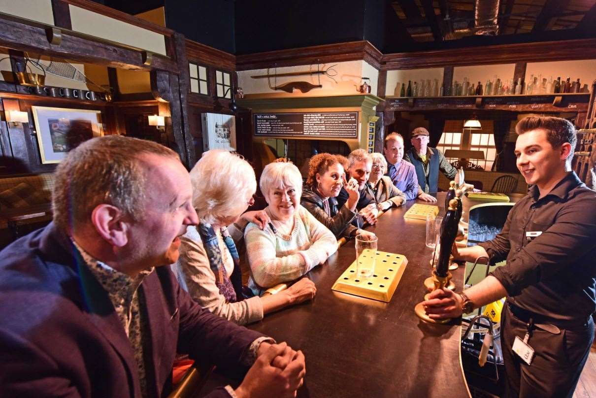 Having a drink at the Woolpack on the Emmerdale tour.