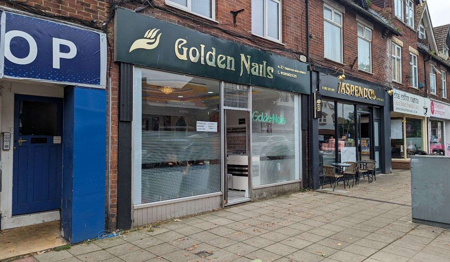 The door to Golden Nails was smashed during the disturbance