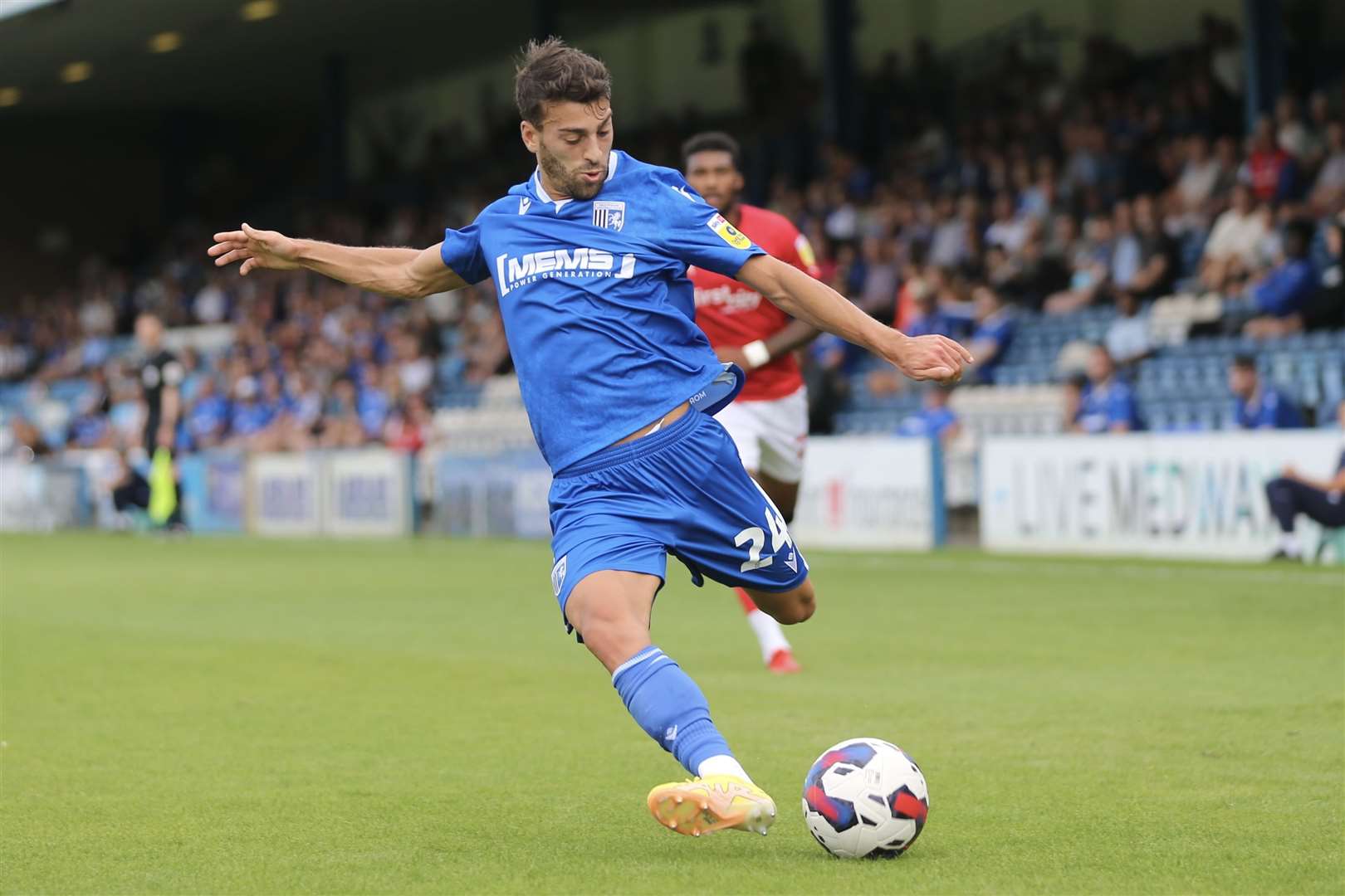 Scott Kashket gets the ball forward against Swindon. Picture: KPI