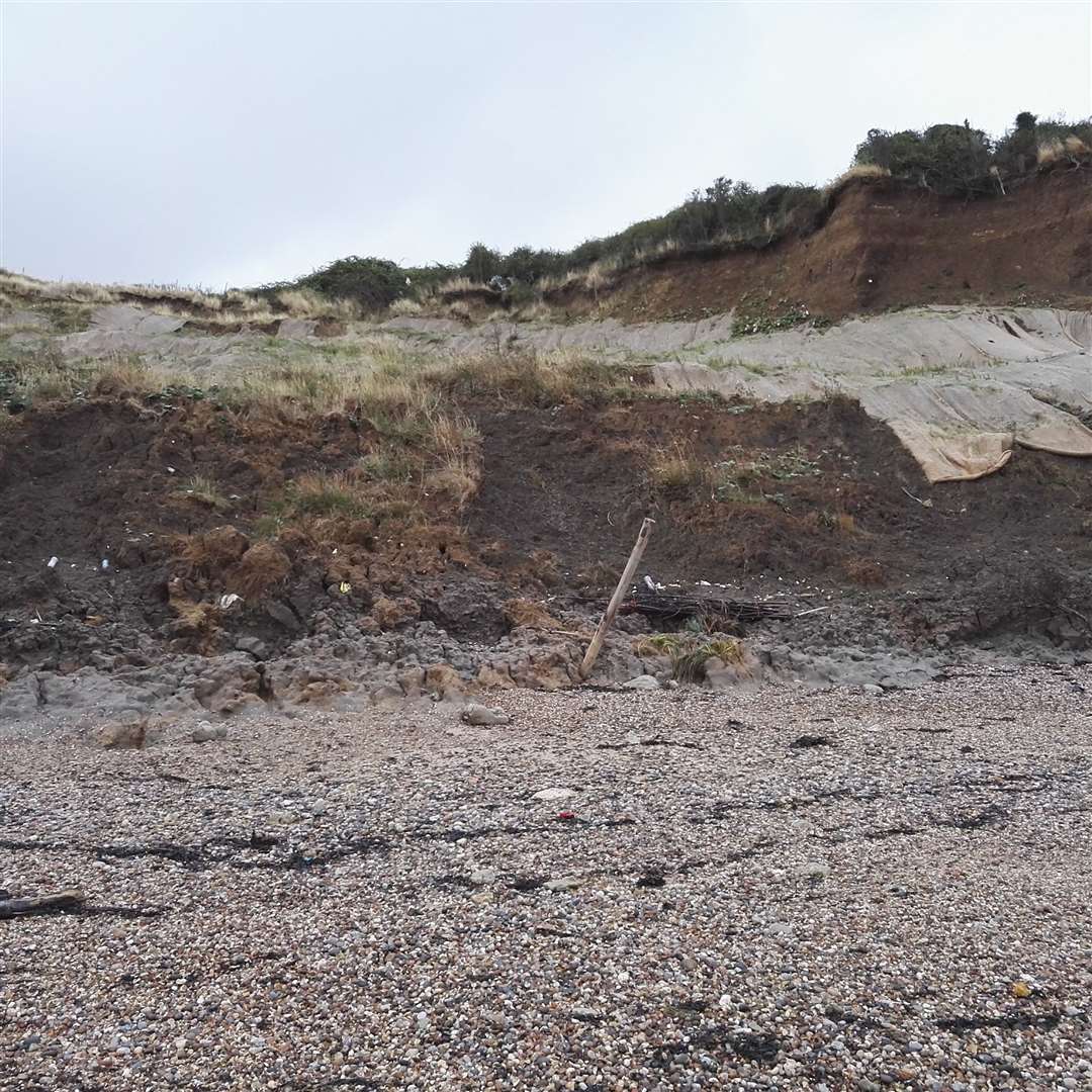 Anti-erosion systems which slid down the cliffs at Eastchurch and onto the beach in 2016. Picture: Gary Walker