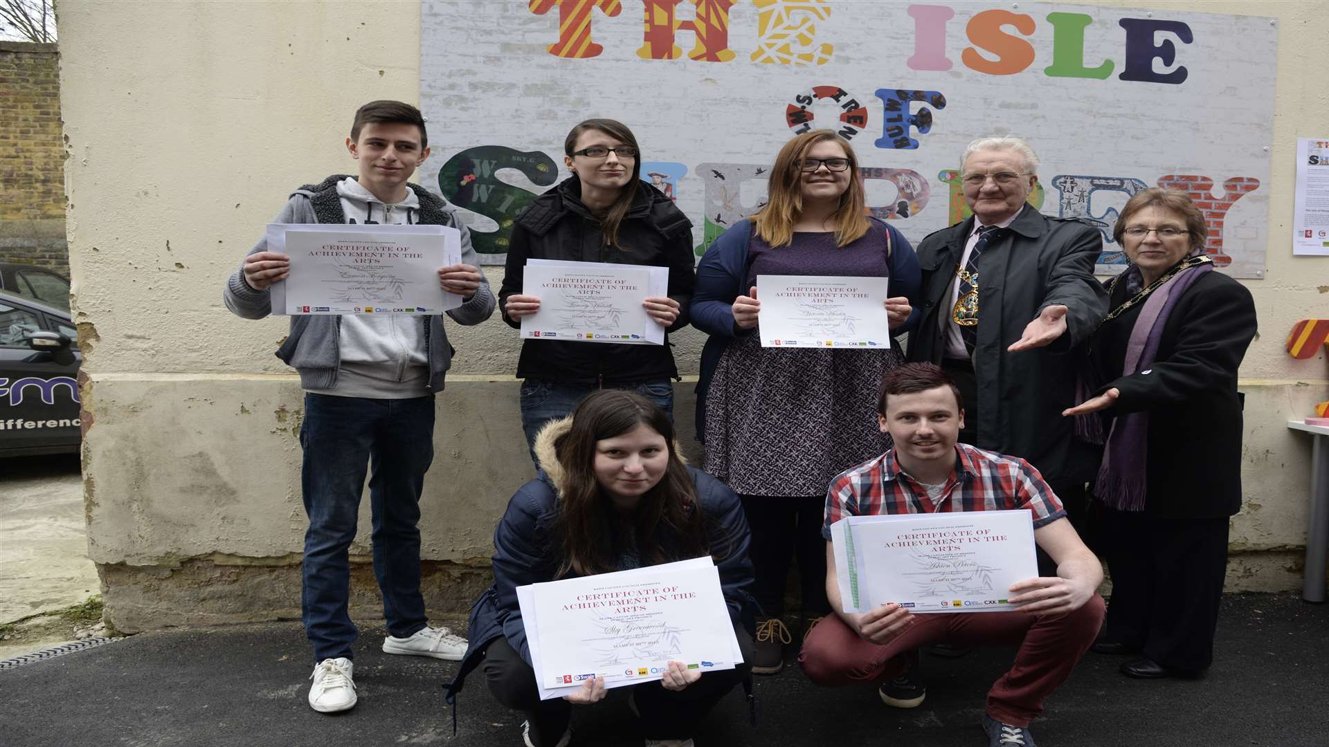 Some of the artists involved with Mayor of Swale Cllr George Bobbin and Mayoress Mrs Brenda Bobbin