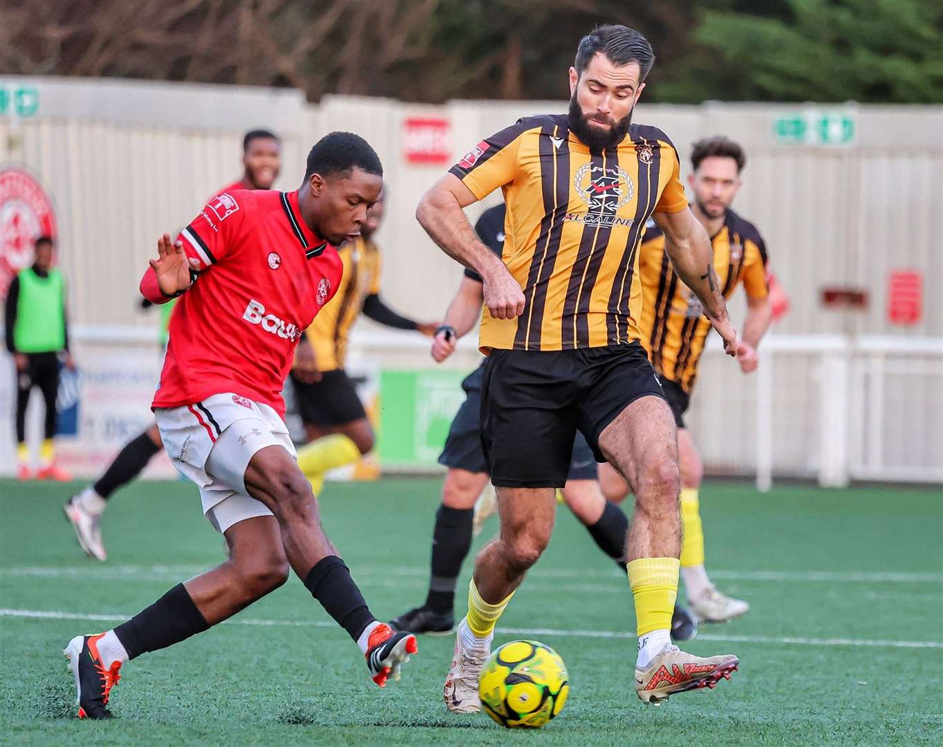 Defender Miquel Scarlett - was dismissed in Chatham’s defeat last weekend at Chichester. Picture: Helen Cooper