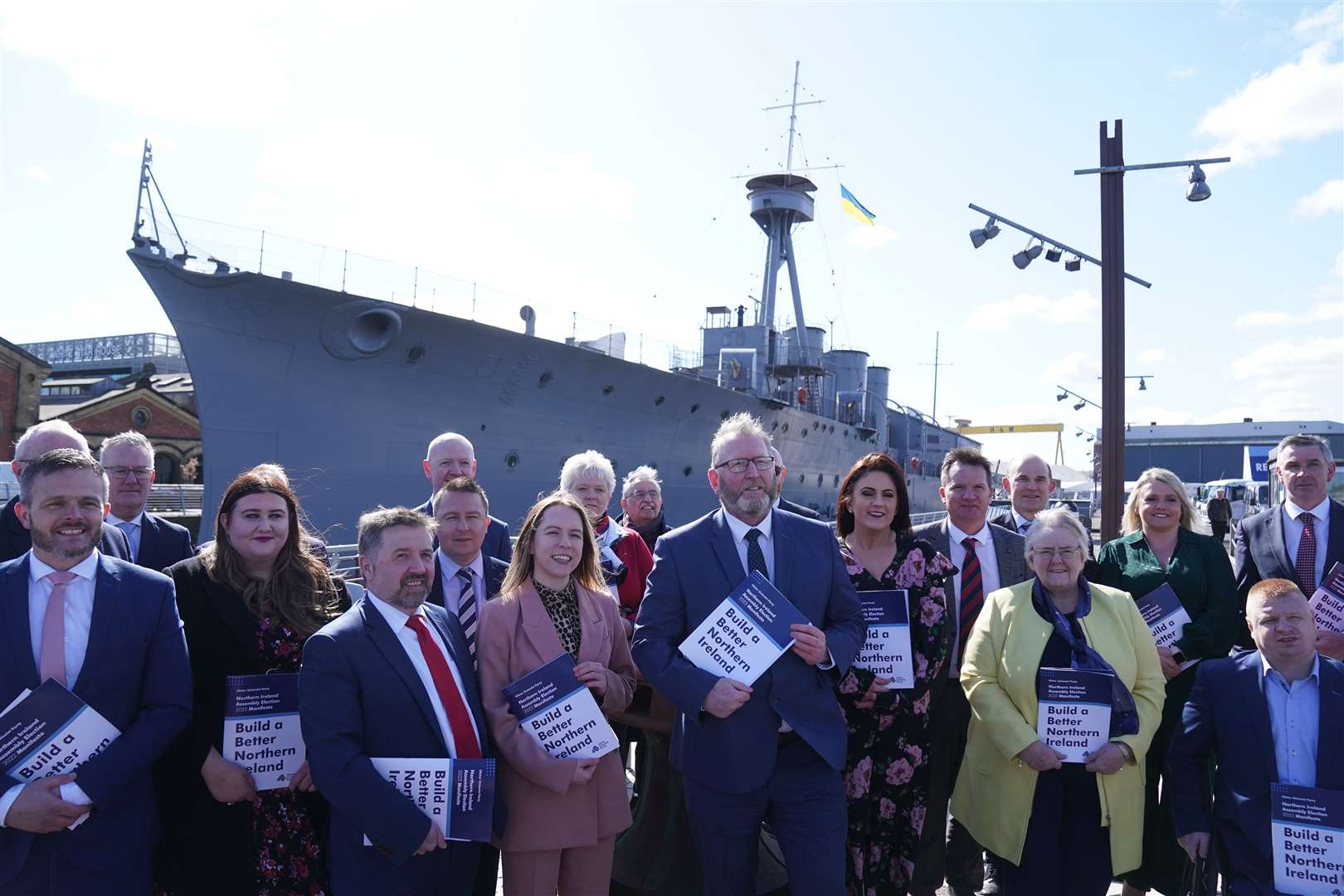 Doug Beattie was joined by other UUP election candidates at HMS Caroline in Belfast’s Alexandra Dock (Brian Lawless/PA)