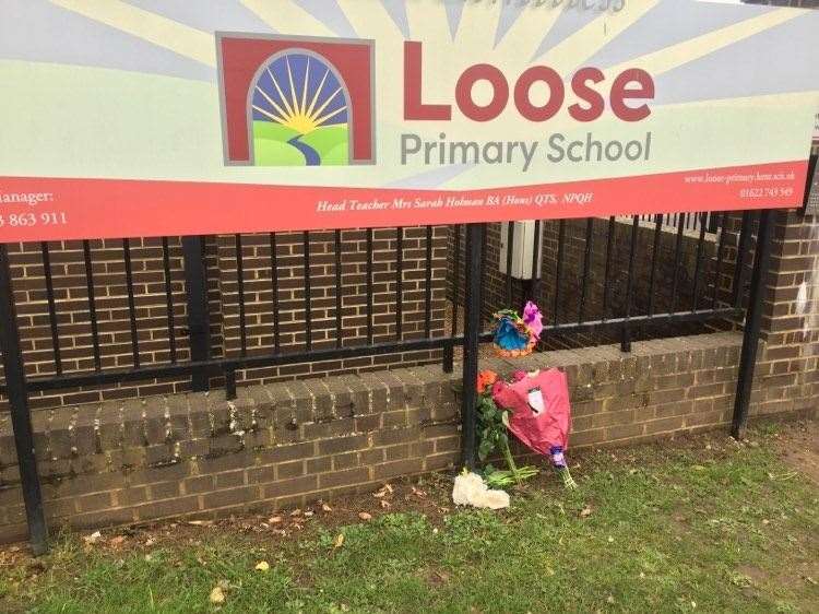 Flowers started appearing outside Loose Primary School this afternoon