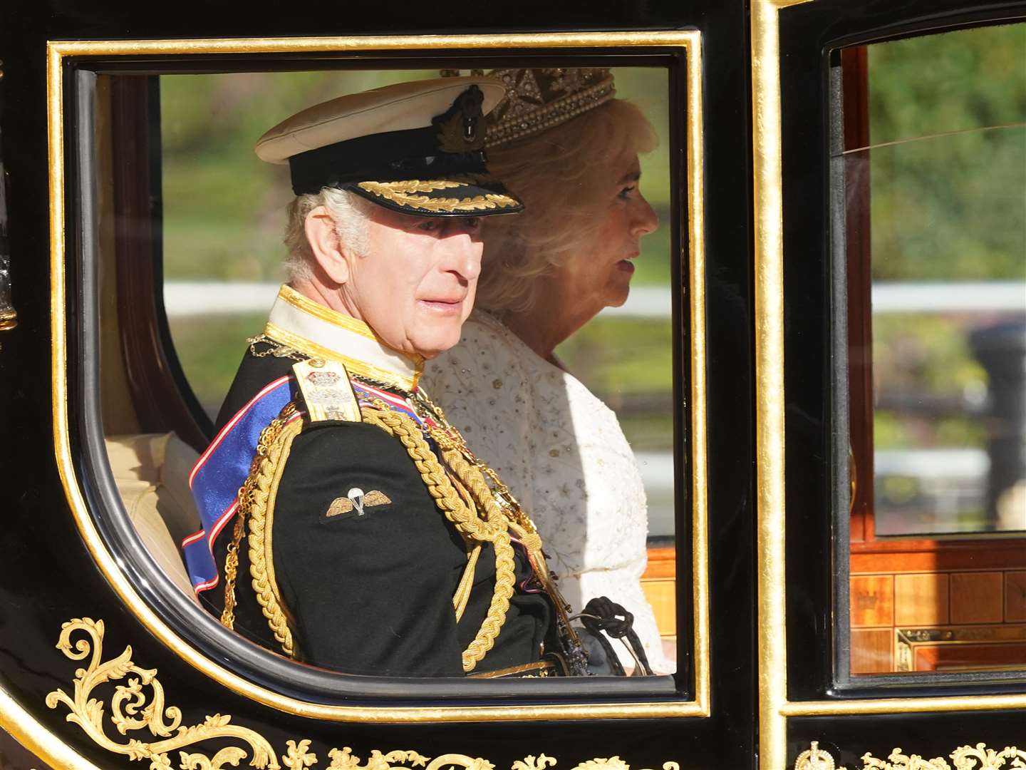 Charles and Camilla leave Buckingham Palace for the Palace of Westminster (James Manning/PA)