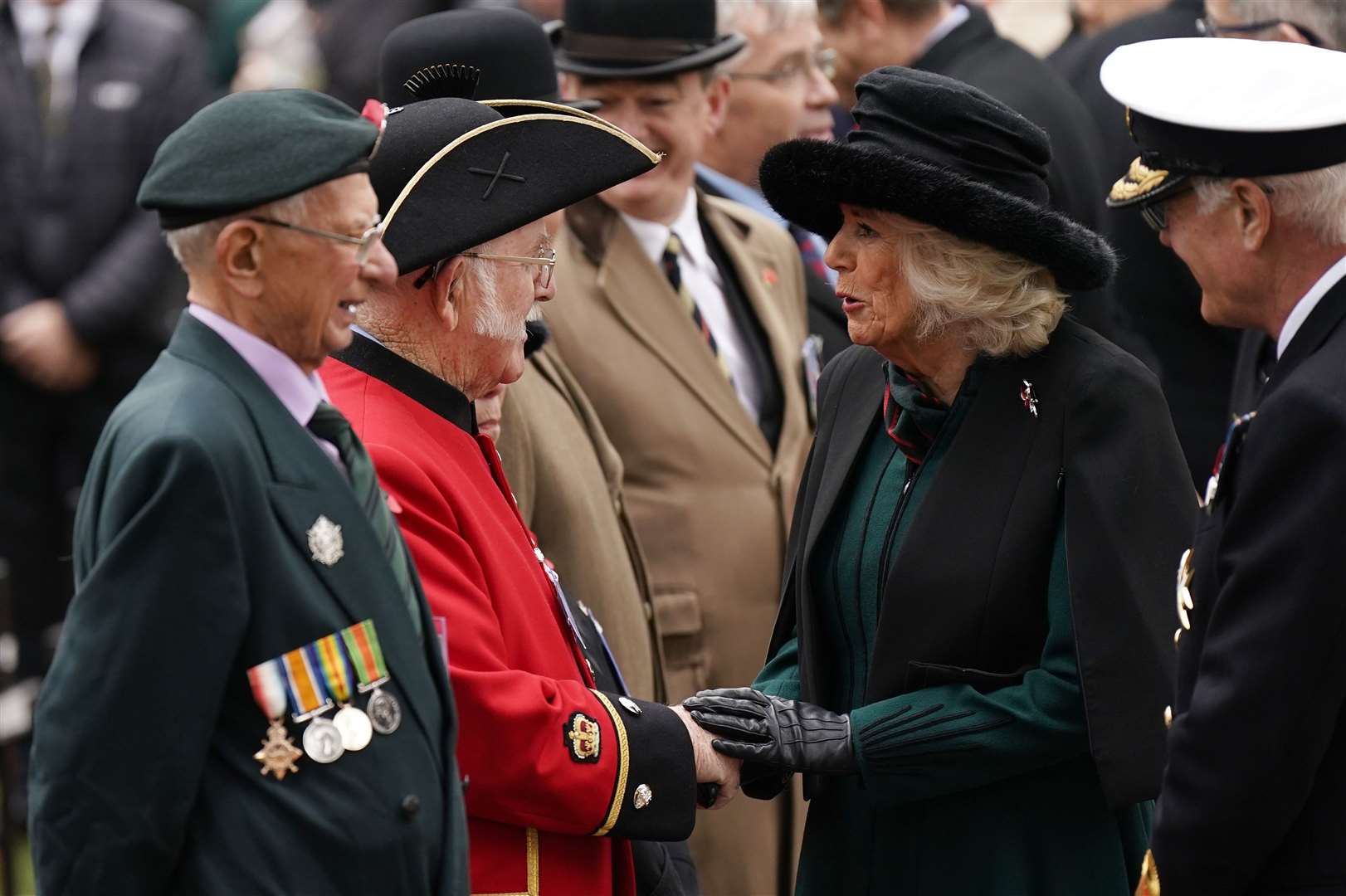 Camilla meets veterans of the armed forces during a visit to the Field of Remembrance (Aaron Chown/PA)