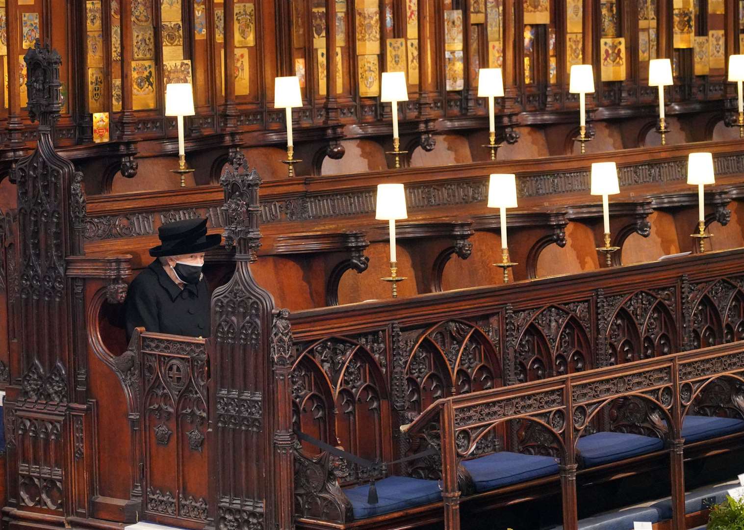 The Queen alone at the Duke of Edinburgh’s funeral (Jonathan Brady/PA)