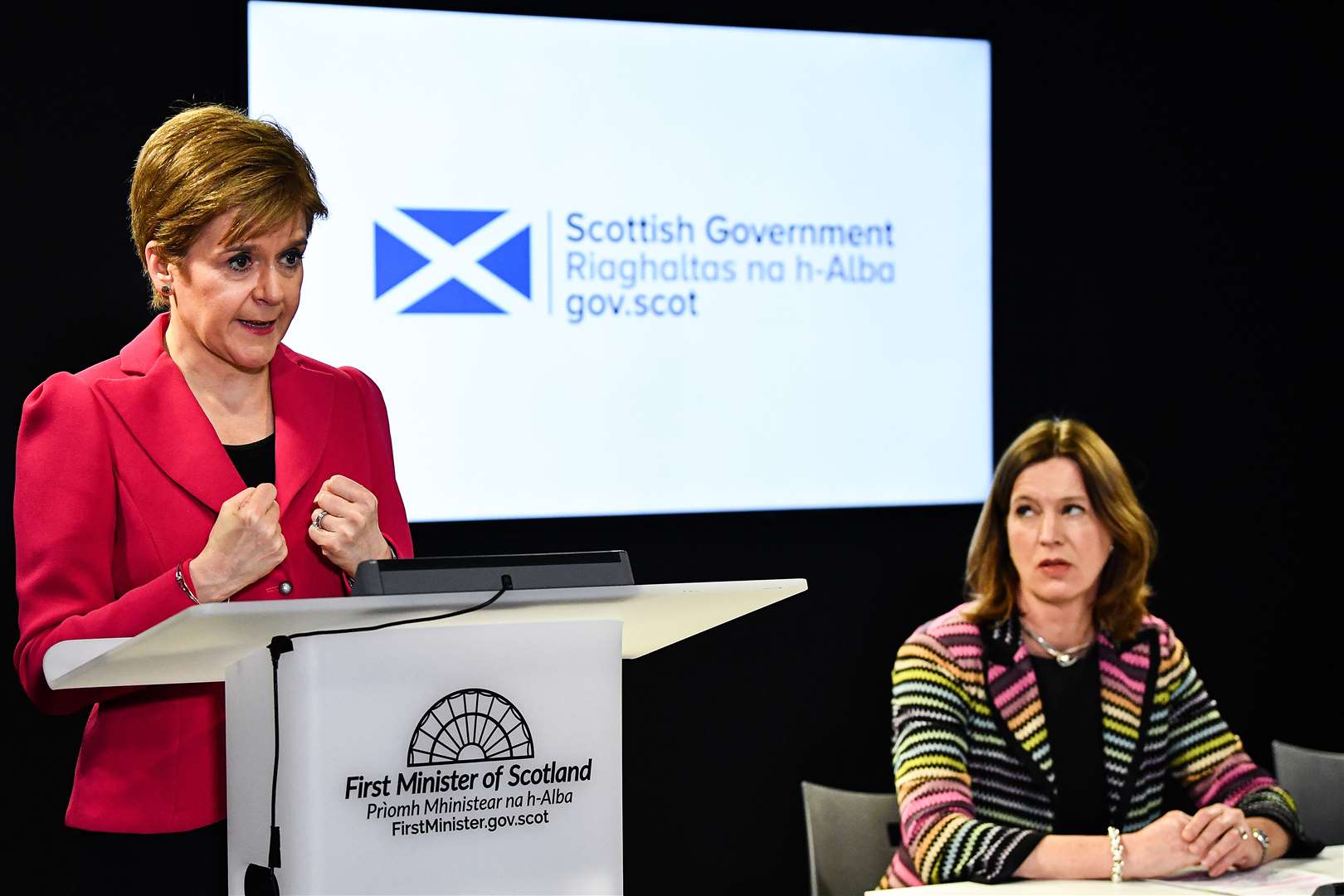 First Minister Nicola Sturgeon with resigning chief medical officer Dr Catherine Calderwood (Jeff J Mitchell/PA)