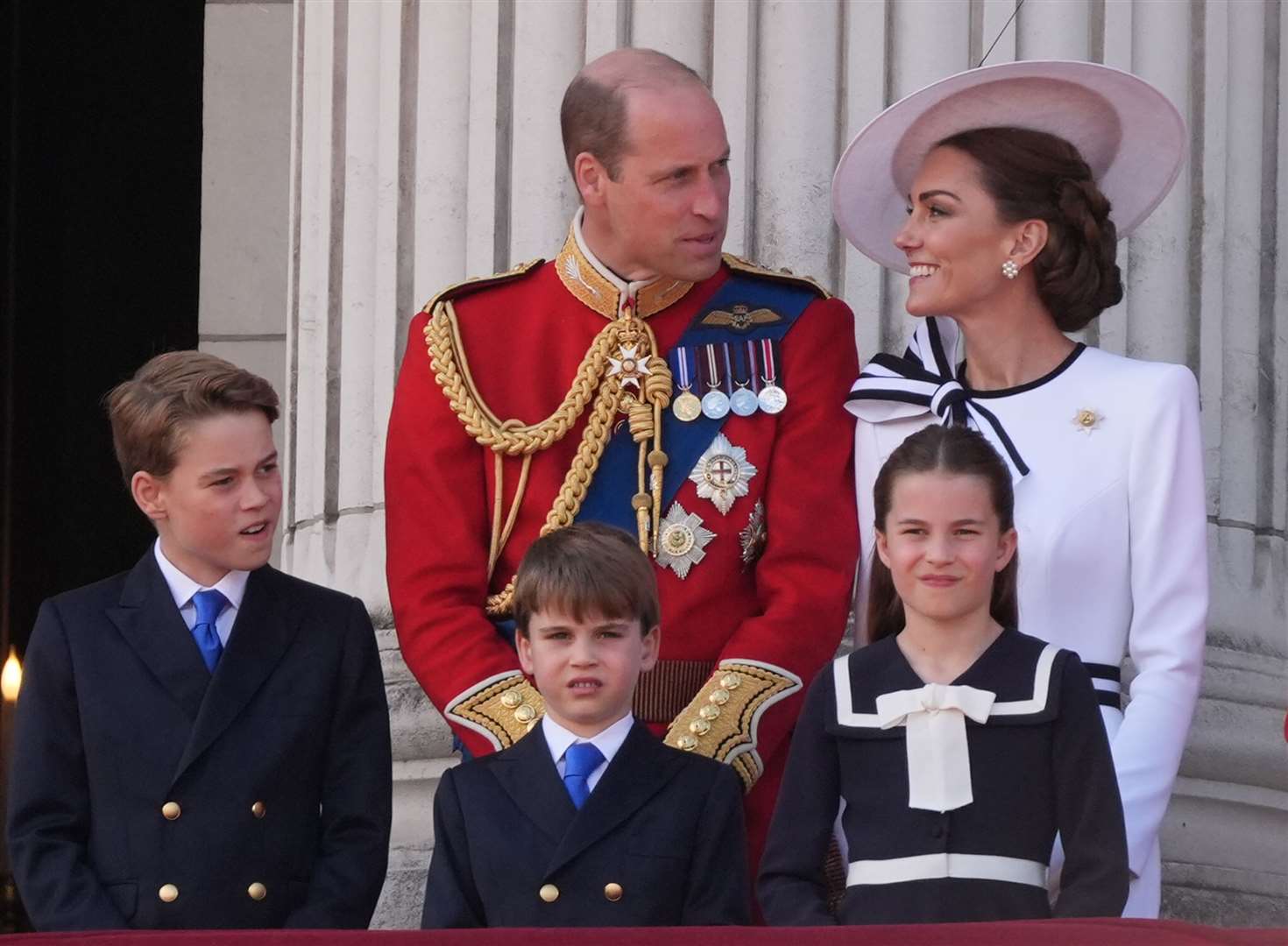 In June, the Prince and Princess of Wales were seen with their children, Prince George, Prince Louis and Princess Charlotte, on the balcony of Buckingham Palace following Trooping the Colour (Gareth Fuller/PA)