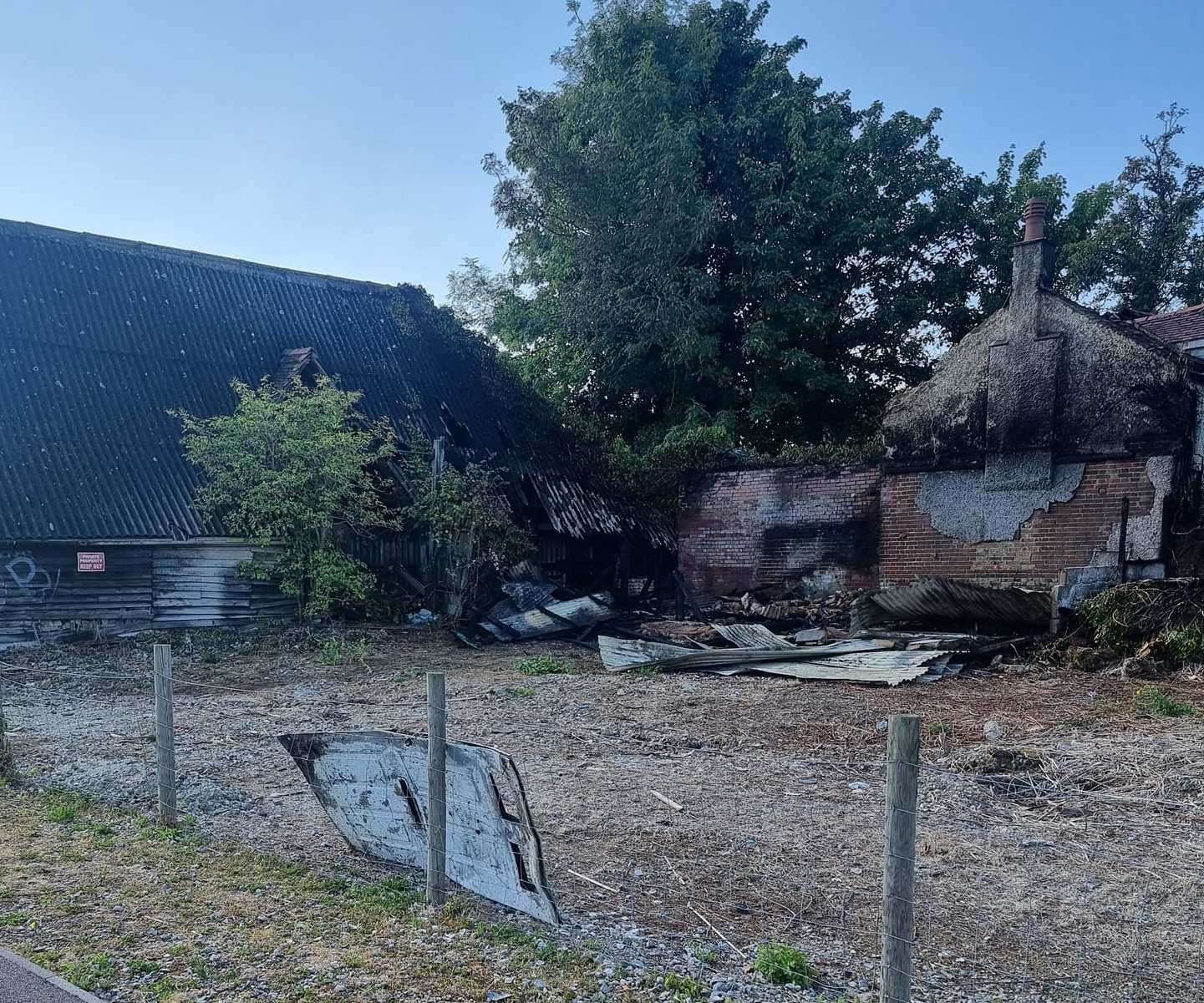 The aftermath of a fire after it spread to a barn and two outbuildings in Margate Road, Herne Bay