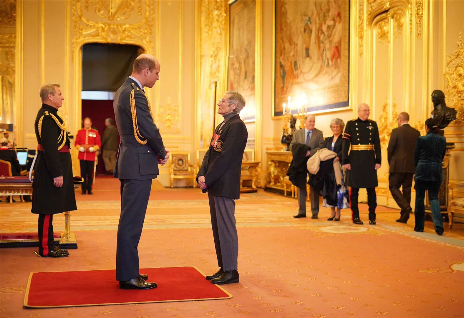 Mrs Sheila Parker, from Chorley, is made a Member of the Order of the British Empire by the Prince of Wales at Windsor Castle. The award was for services to women’s football and to charity (PA)