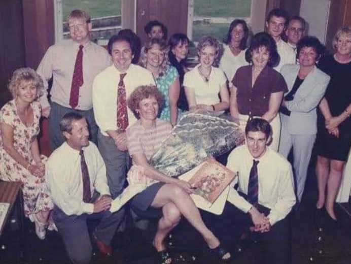 Staff celebration at the Medway News, formerly known as the Chatham News. Nicola is second from right in the light grey trouser suit