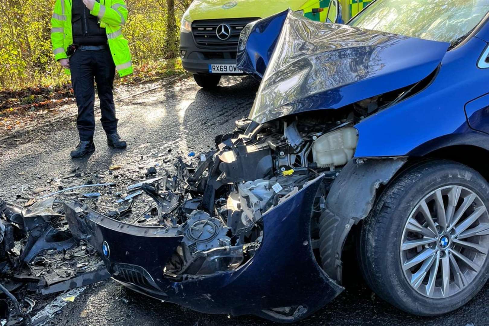 The front of Geraldine Allinson's BMW was completely destroyed