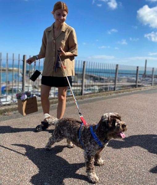 Stacey Dooley posing with Baxter the dog. Picture: Cheryl Chown