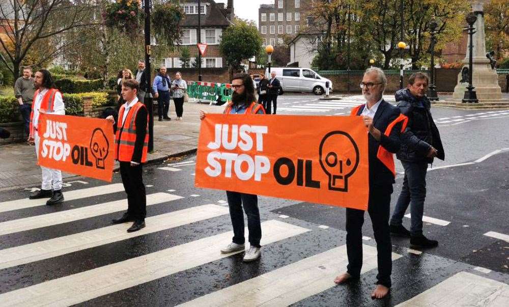 Just Stop Oil of protesters demonstrating on Abbey Road in London on Sunday (Just Stop Oil/PA)