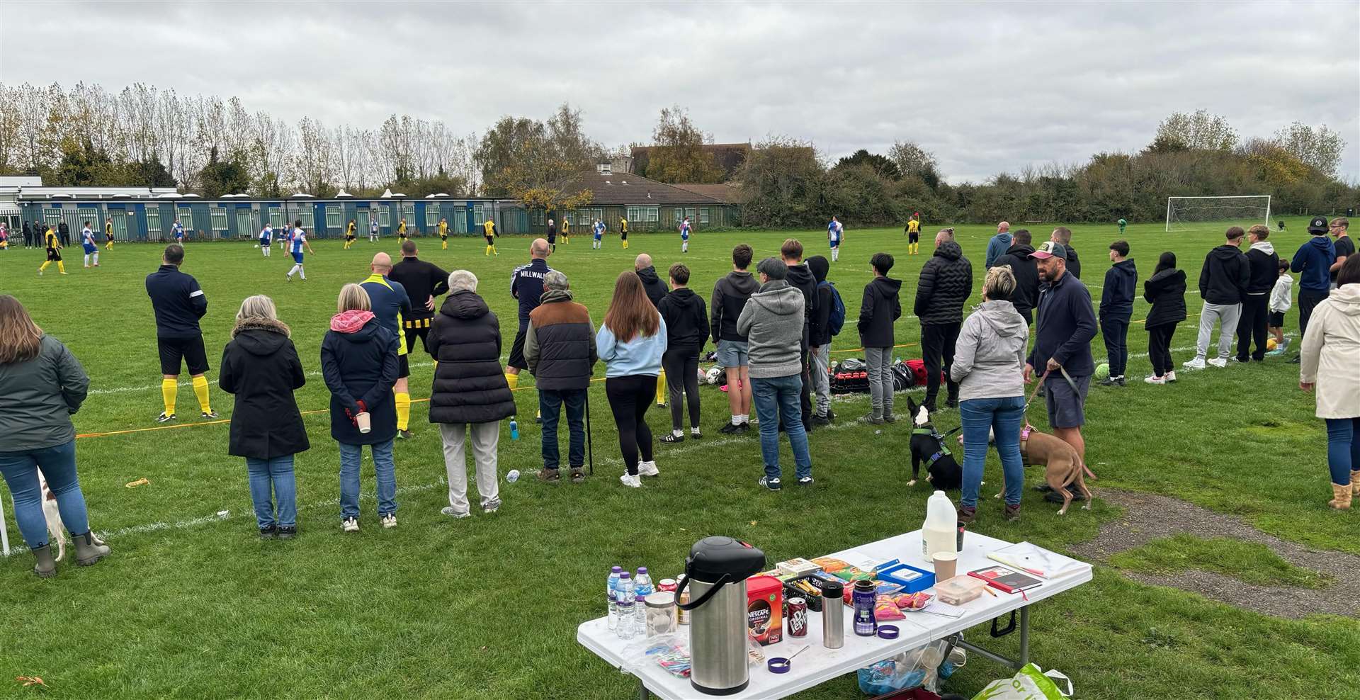 Villagers cheer on their team at the inaugural home fixture of Grain Veterans FC. Credit: Tony Peake