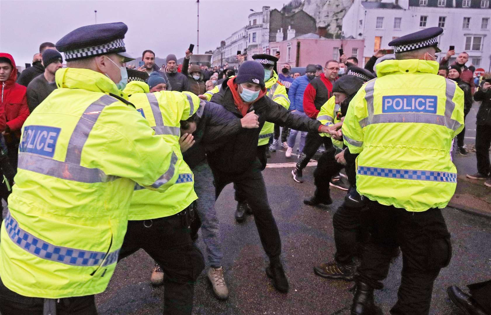 Police hold back drivers trying to enter the Port of Dover Picture: PA