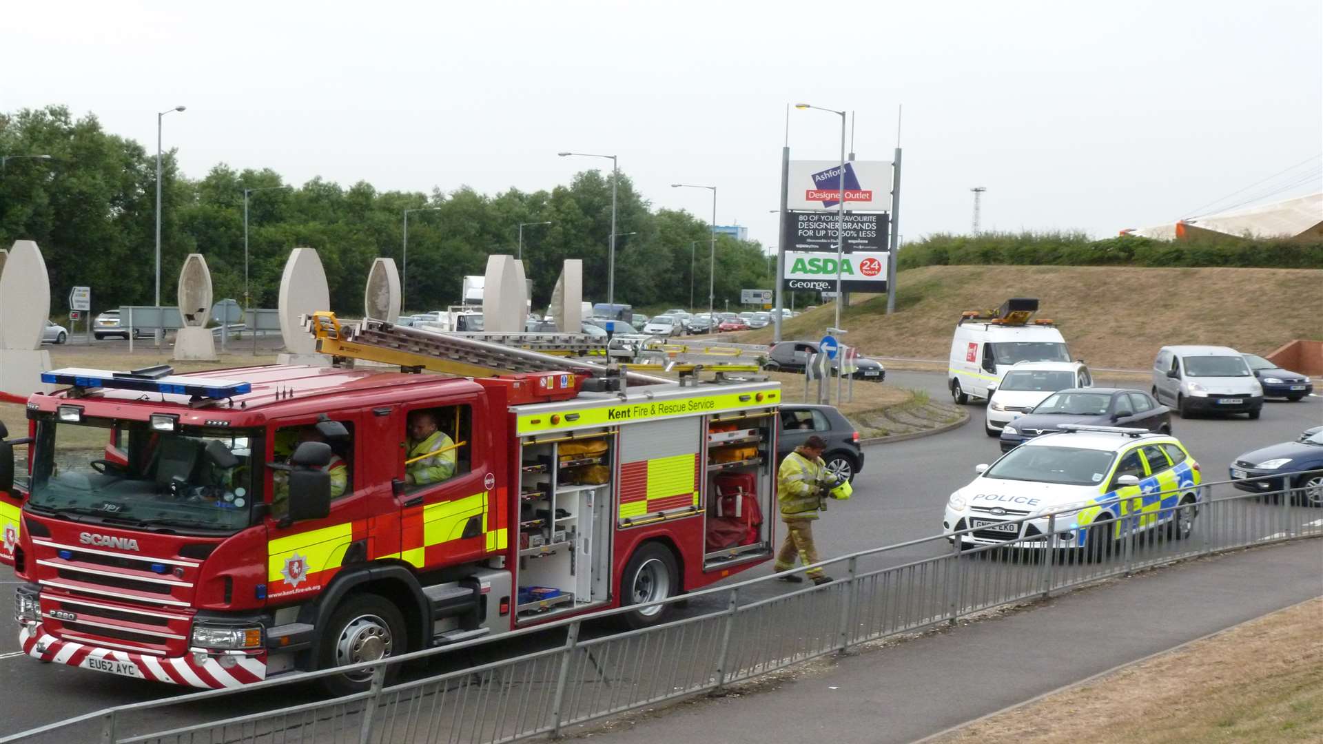 Emergency services in Romney Marsh Road yesterday