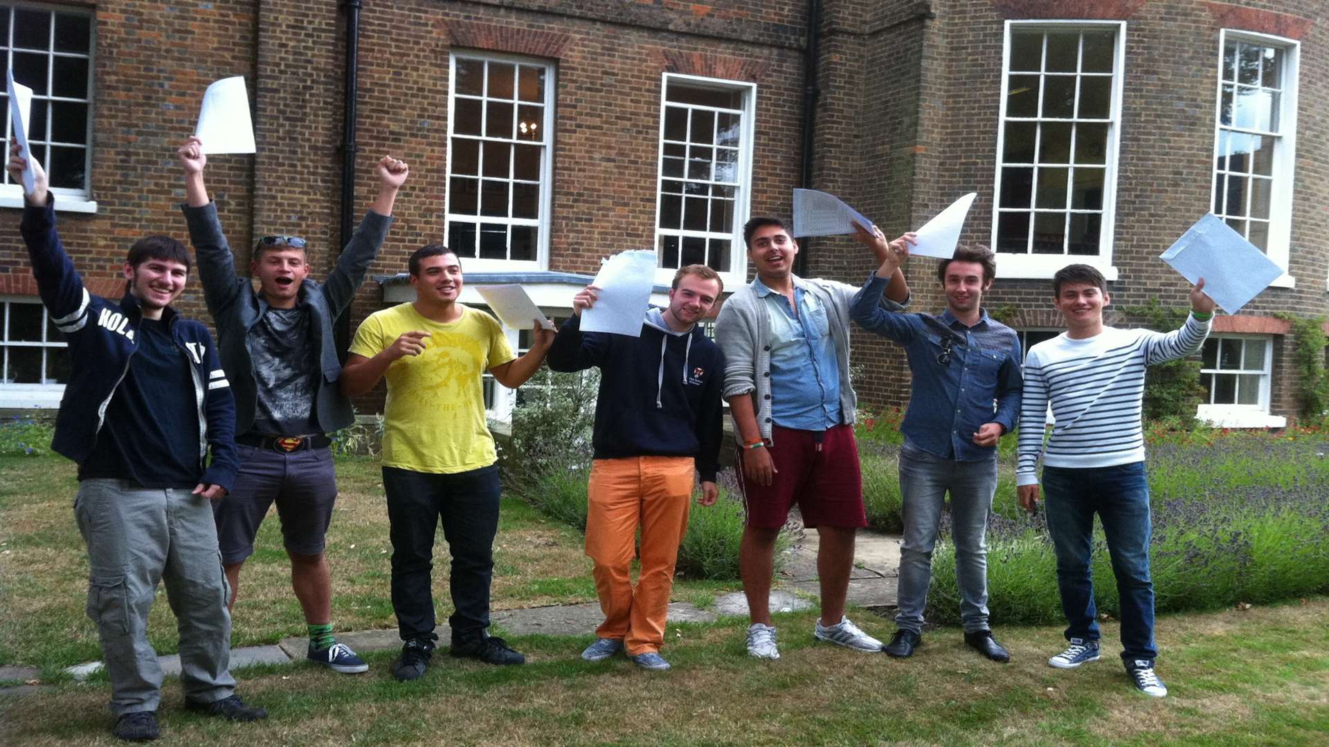 Pupils celebrating their results. Library image