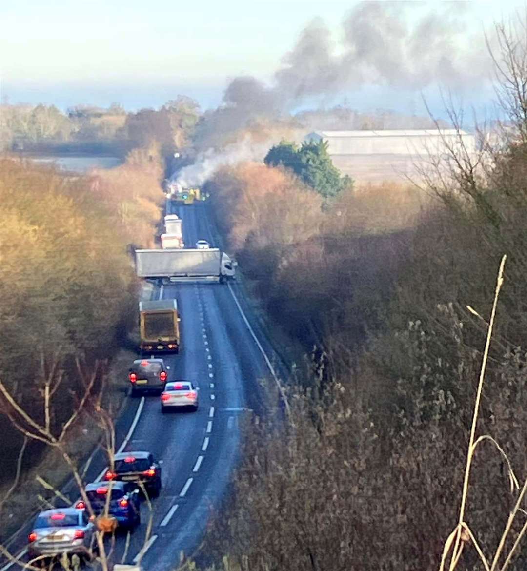 The A256 Eastry Bypass was blocked in both directions. Picture: Kelvin Williams