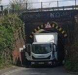 Lorry stuck under railway bridge near High Brooms station, Tunbridge Wells