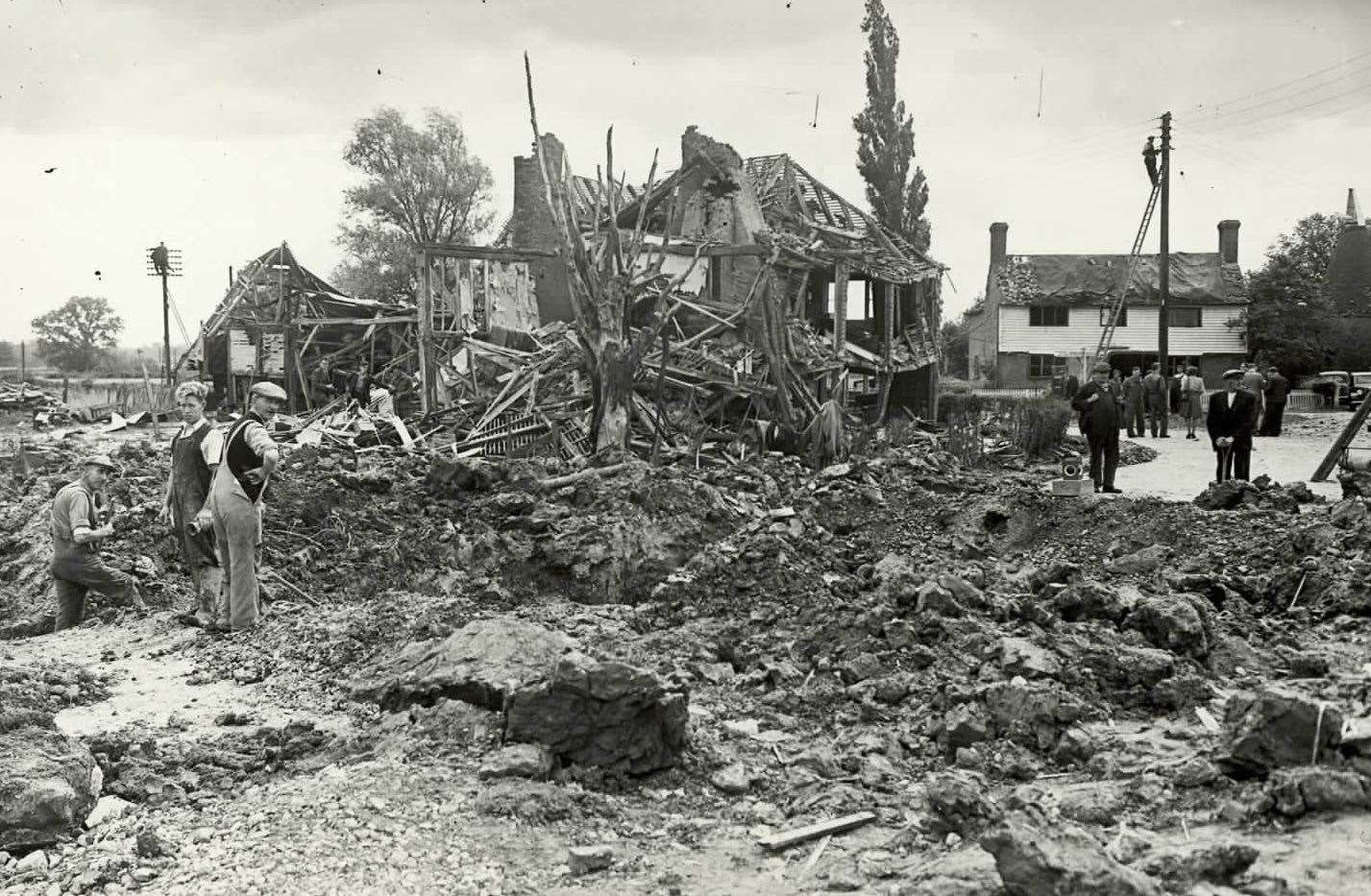This was the devastation caused when a V1 flying bomb fell at Smarden, near Ashford, in October 1944