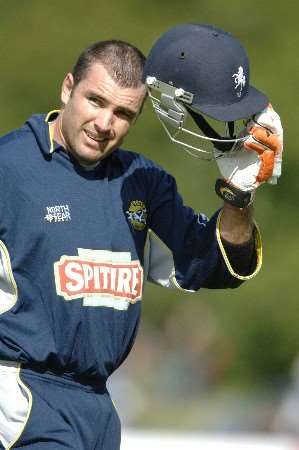 Justin Kemp walks in after striking six sixes at The Nevill. Picture by MATTHEW WALKER