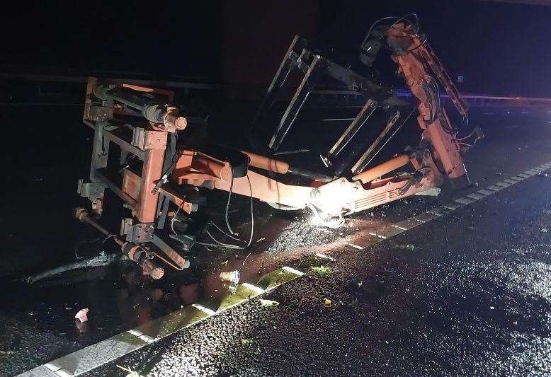 A crane hit a bridge on the M20. Picture: National Highways