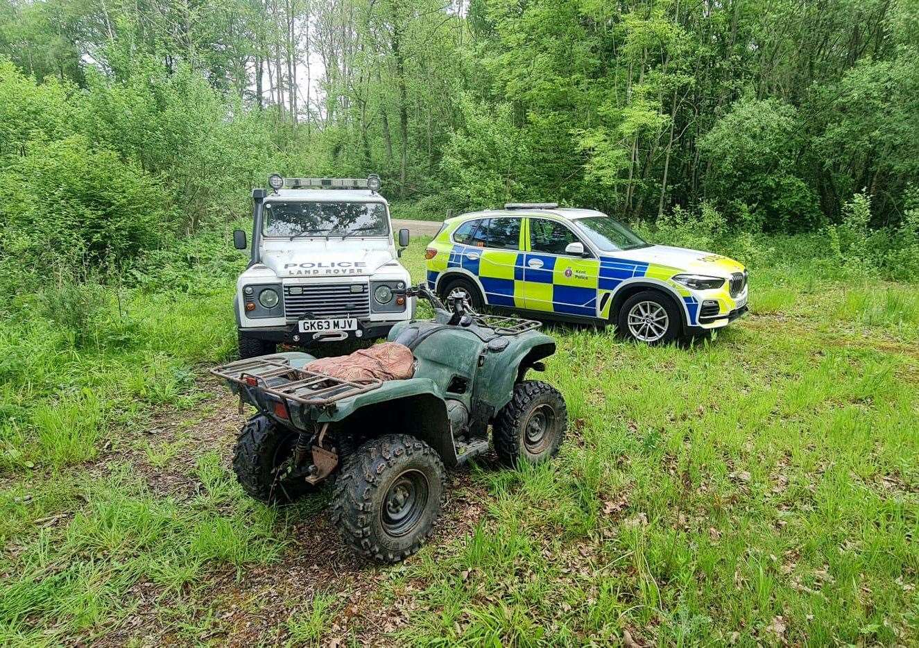 Police recovered a stolen quad bike deep in the woods in Biddenden, near Ashford. Picture: @KPTacOps