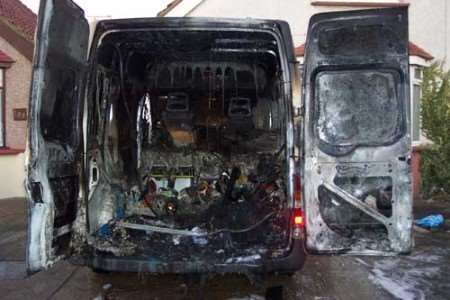 An electrician's van was destroyed in one of the fires. Picture courtesy Mat Targar