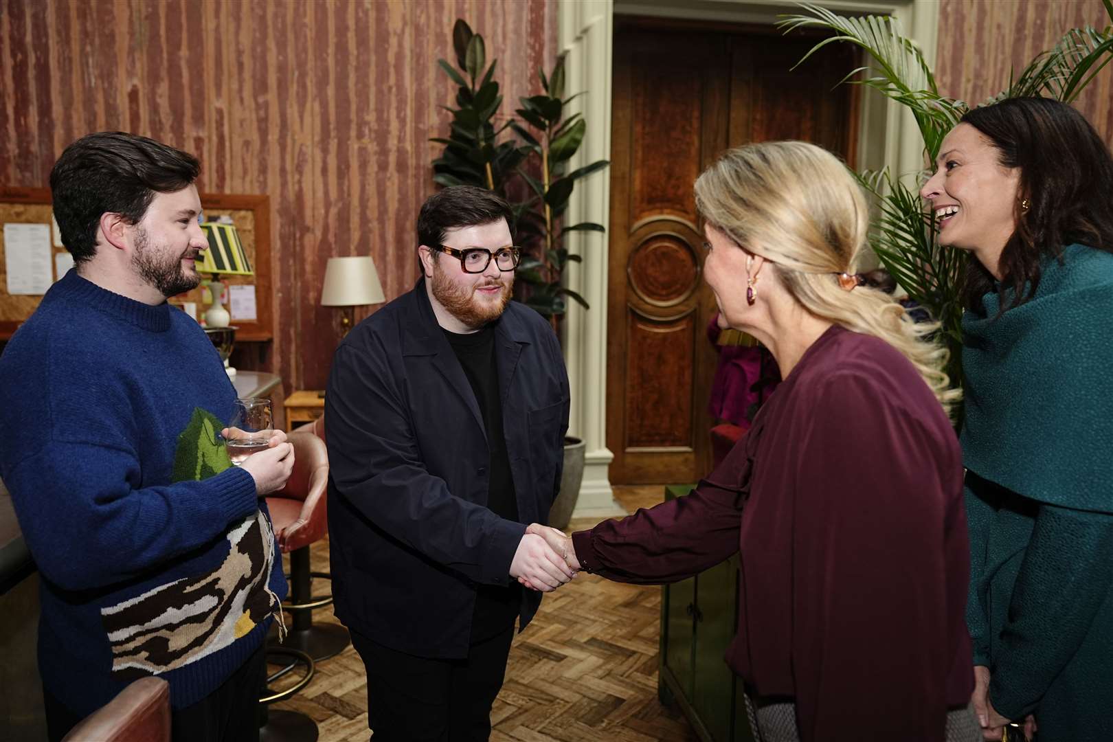 The Duchess of Edinburgh meeting Steven Stokey-Daley at the British Fashion Council event (Aaron Chown/PA)