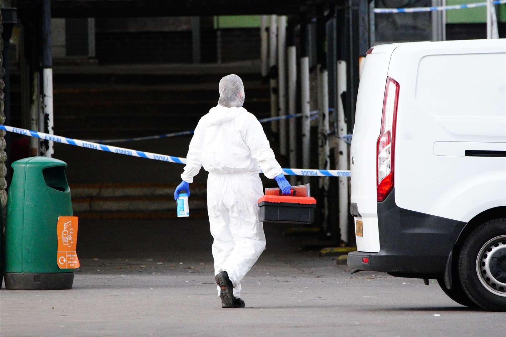 Forensic investigators at Amman Valley school, in Ammanford (Ben Birchall/PA)