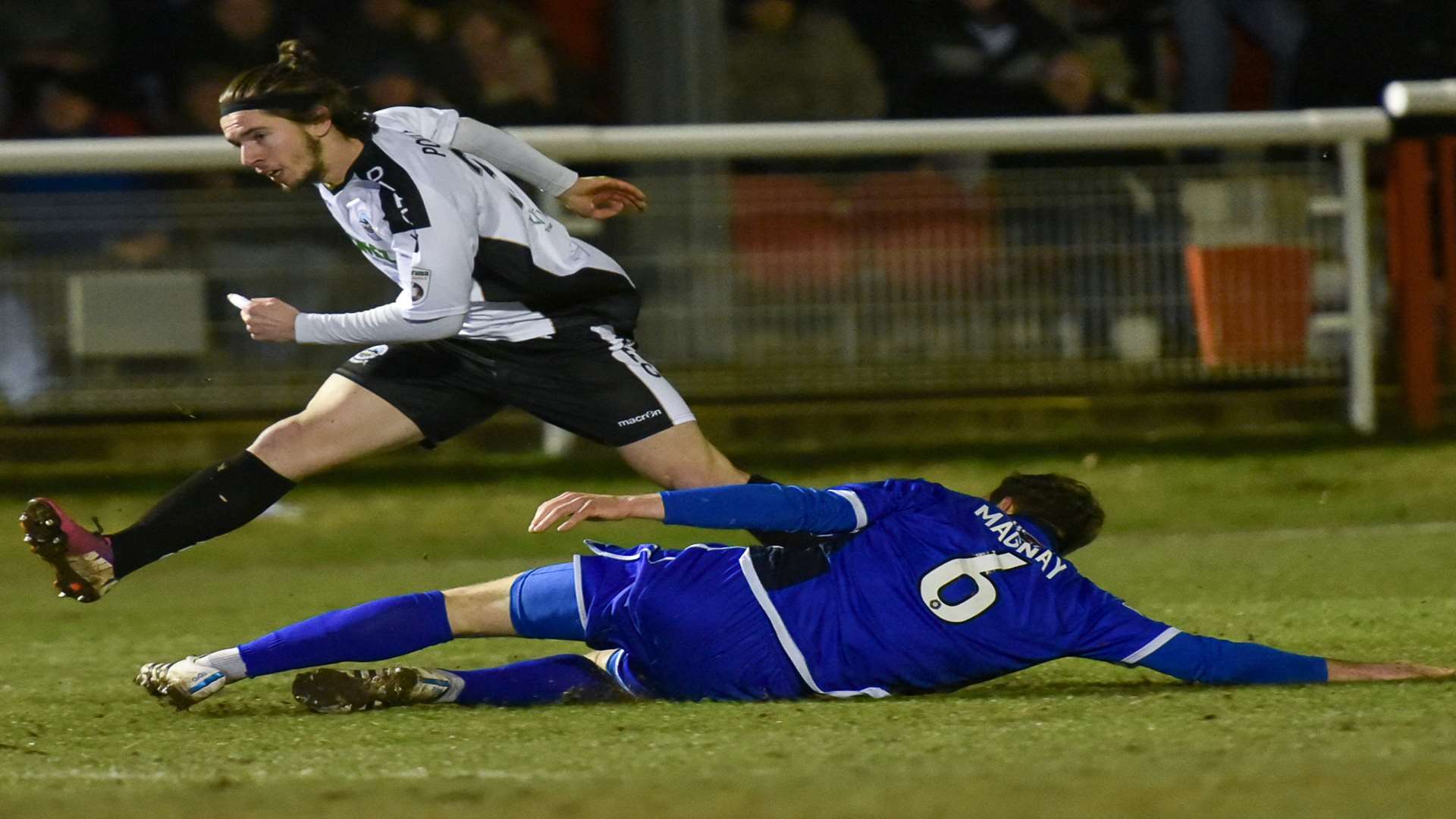 Dover sub Justin Poole on the attack in the Vanarama Conference clash with Grimsby at Crabble on Tuesday Picture: Alan Langley