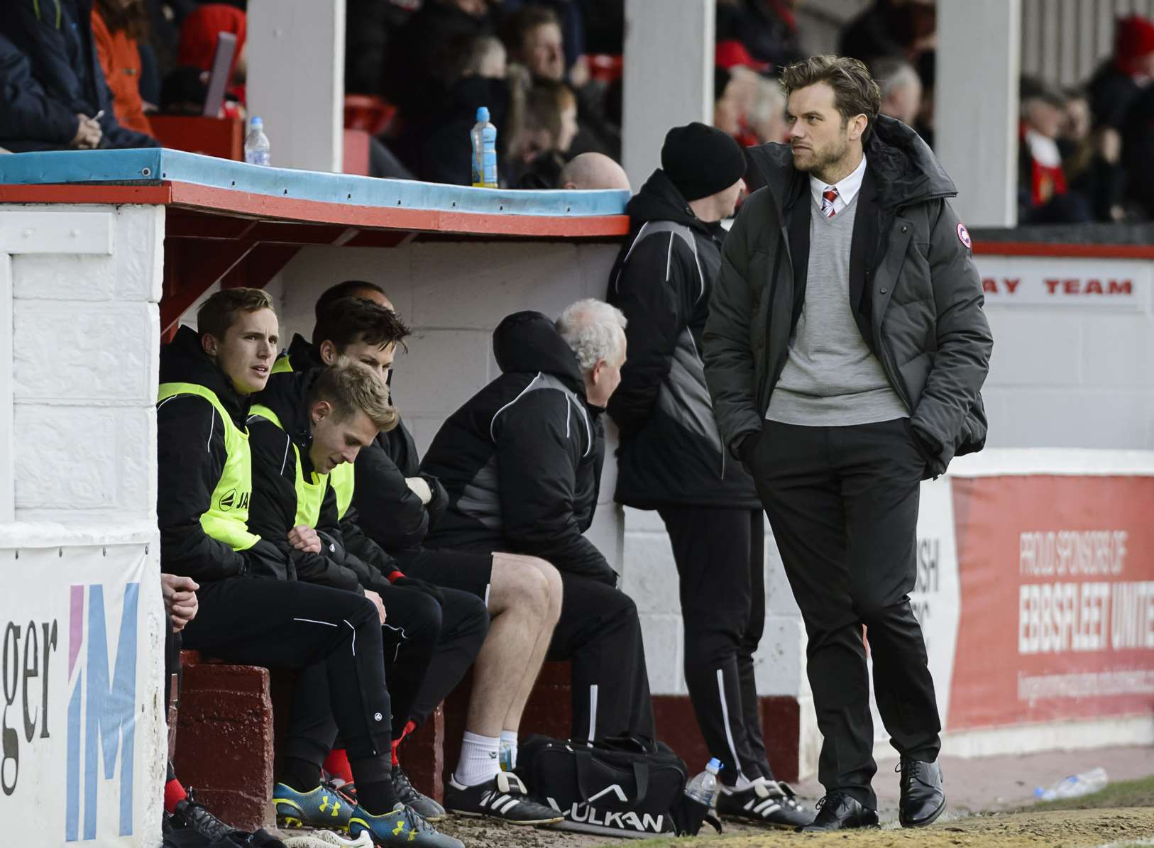 Ebbsfleet manager Daryl McMahon in his technical area on Saturday Picture: Andy Payton