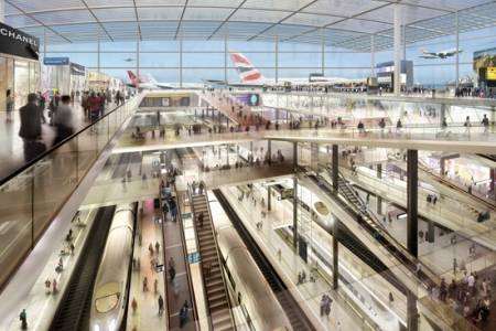 An artist's impression of how a new train station at the proposed Thames Estuary airport could look