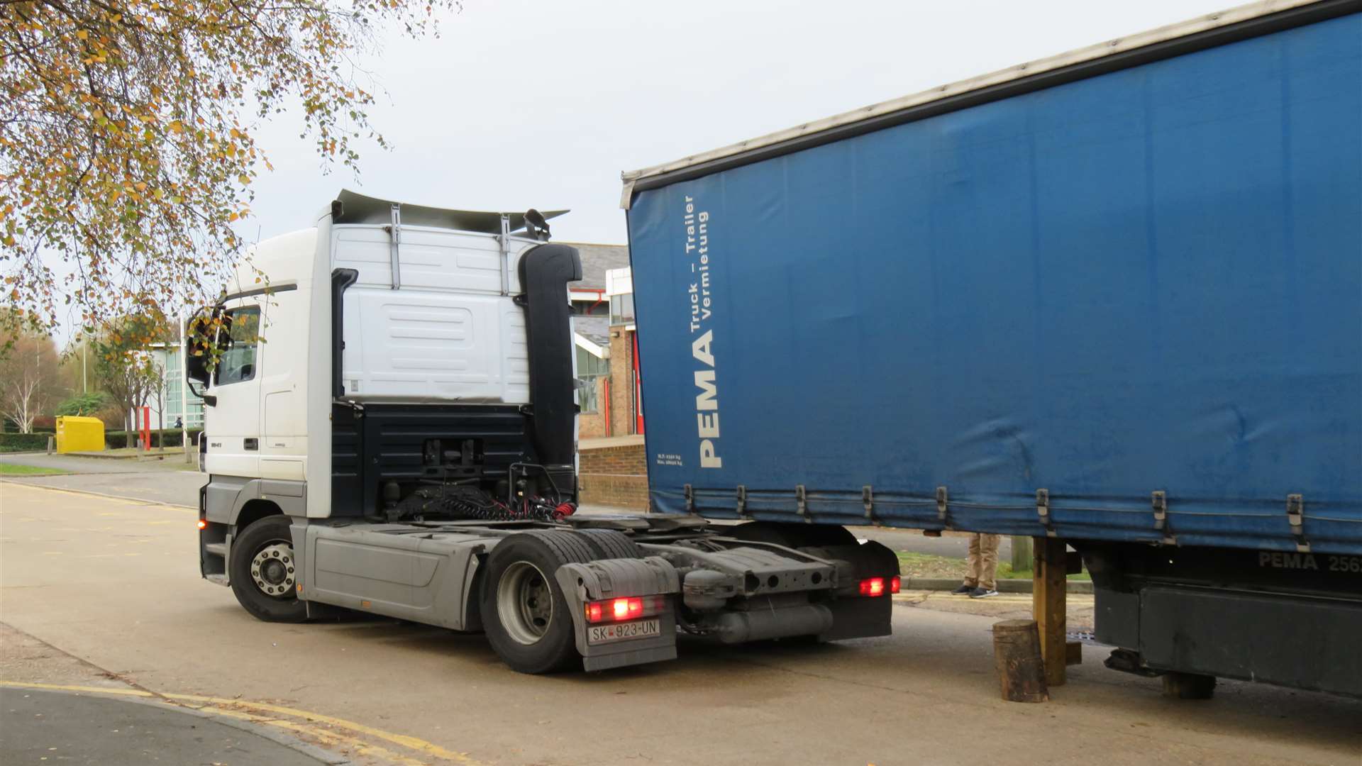 The lorry was propped up with wood