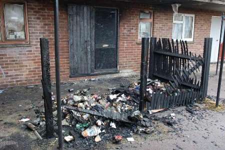 AFTERMATH: The spot where wheelie bins were set alight. Picture: GERRY WARREN