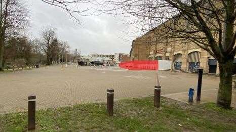 The super imposed red outline shows the eventual size of the terrace at the back of the Lockmeadow Centre Picture: Felix Lewis Architects