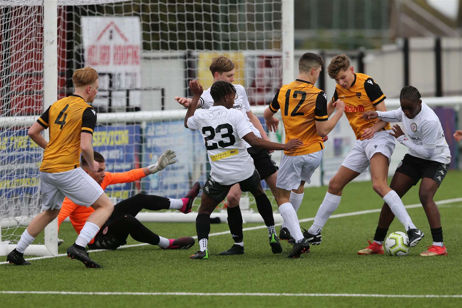 Maidstone United are unable to force the ball home in the Kent Merit Under-15 Boys Cup Final. Picture: PSP Images