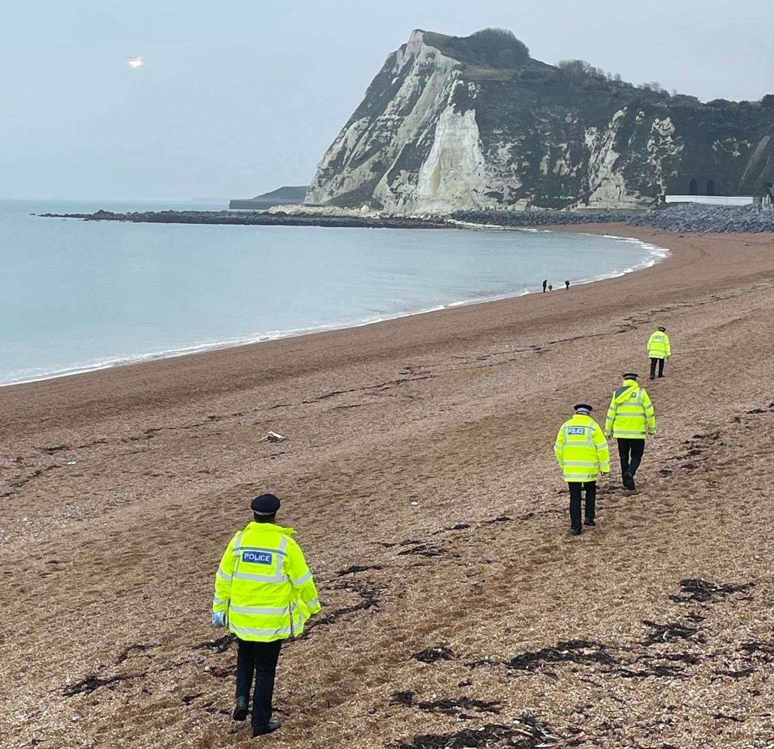 Police searching Shakespeare Beach yesterday. Photo: LKJ(c)